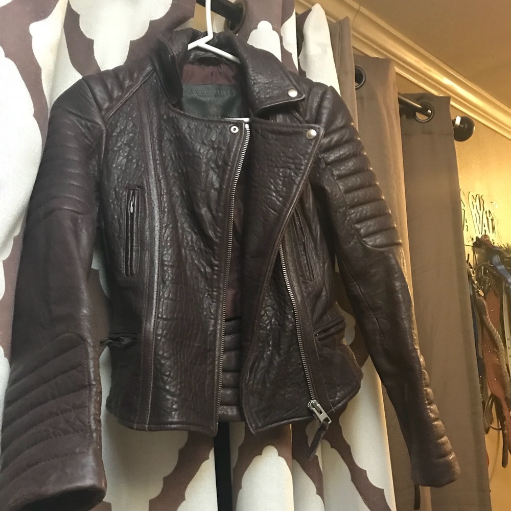 RARE All saints moto jacket in oxblood shade